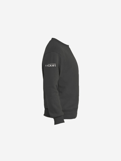 Youth fleece sweatshirt in a dark charcoal shade, featuring the playful LH mascot design in black. Cozy and stylish for any adventure.
