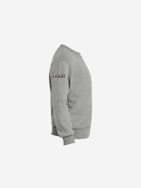 Youth fleece sweatshirt in athletic heather gray, displaying the iconic LH mascot design in black. Perfect for casual comfort.