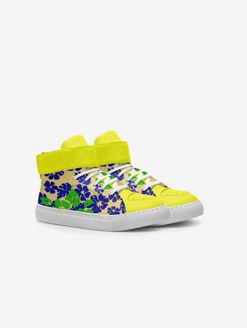Little Humn Yellow Floral Print Strap High Top Crush Kids Shoes
