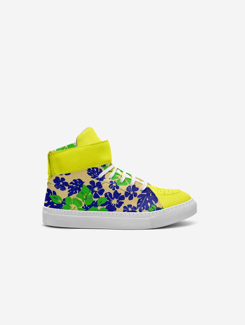 Little Humn Yellow Floral Print Strap High Top Crush Kids Shoes