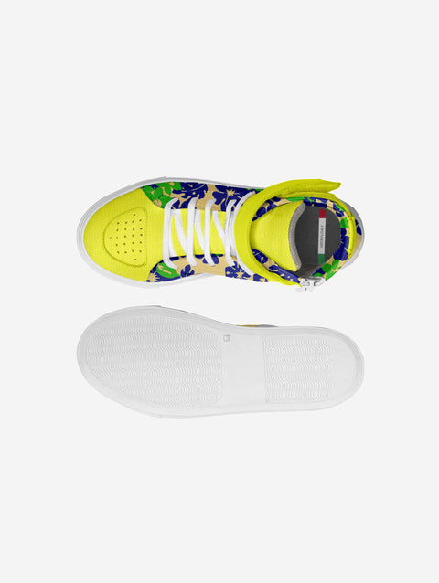Little Humn Yellow Floral Print Strap High Top Crush Kids Shoes