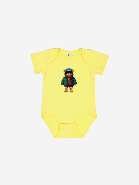 Little Humn YLO Yellow Lil Hu Bear Baby Onesie
