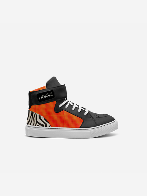 Little Cuzinz Orange Black High-top Strap Shoes