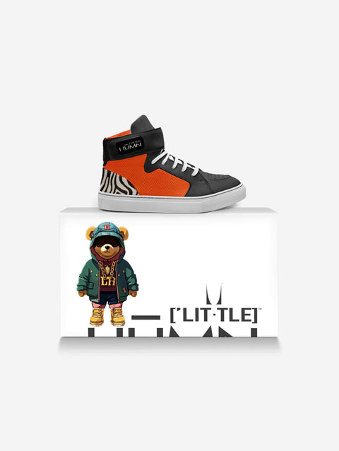 Little Cuzinz Orange Black High-top Strap Shoes