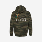 A trendy green camo hoodie with a bold white sixteen logo. The heavyweight material provides warmth and comfort while maintaining a sleek, fashionable appearance.