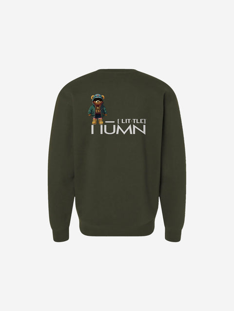 A deep olive green crewneck sweatshirt featuring the ['TEEN] branding in black. Great for a rugged, outdoorsy style.