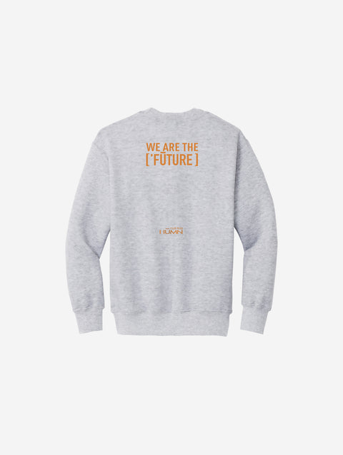Light ash gray youth fleece sweatshirt featuring the iconic ['RŌ] bear graphic, adding a clean and cozy touch to any wardrobe.