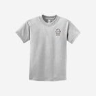 A neutral ash gray youth essential tee featuring the ['LIT·TLE] HŪMN bear, made for everyday minimalism.