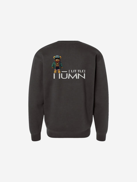 A dark charcoal crewneck sweatshirt adorned with the ['TEEN] logo in an eye-catching light-colored print. Ideal for a subtle yet stylish aesthetic.