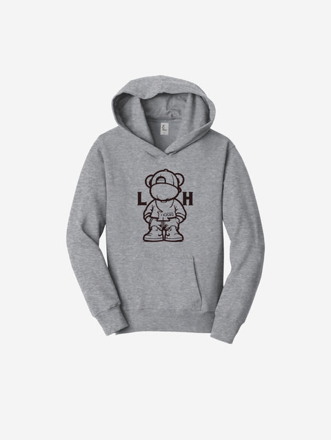 Light athletic gray fleece hoodie with the ['LH] design, perfect for staying comfortable and stylish on cooler days.