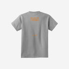 A classic heather gray youth t-shirt with the ['ro] bear design and empowering "Go Like ['RO]" phrase, offering versatile and comfortable wear.