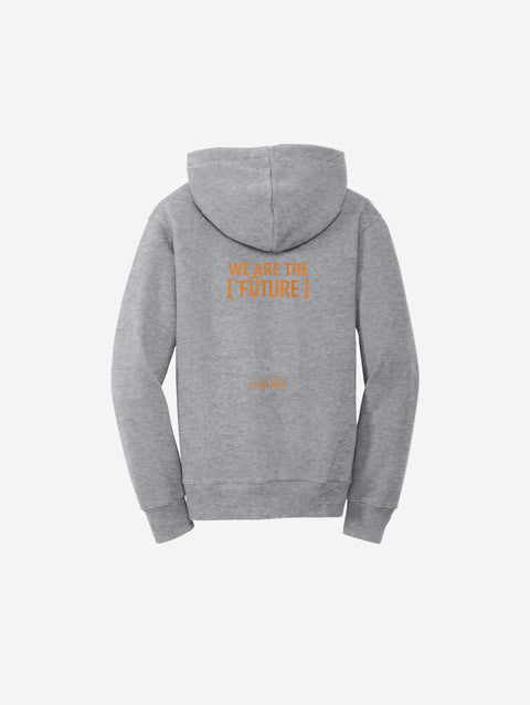 A versatile athletic gray fleece pullover sweatshirt showcasing the ['RO] bear, ideal for casual and active days.