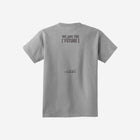 A light athletic gray youth essential tee with the ['LIT·TLE] HŪMN bear, made for active and casual styles.
