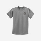 A light athletic gray youth essential tee with the ['LIT·TLE] HŪMN bear, made for active and casual styles.