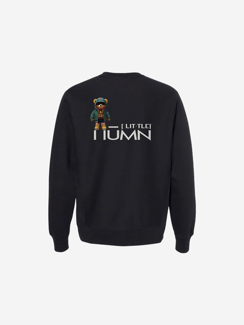 A classic black cross-grain crewneck sweatshirt with the minimalist ['TEEN] design in a sharp light print. A versatile and timeless addition to any wardrobe.
