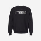 A classic black cross-grain crewneck sweatshirt with the minimalist ['TEEN] design in a sharp light print. A versatile and timeless addition to any wardrobe.