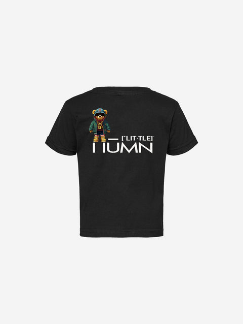 Black infant fine jersey tee with text reading "No, my first name ain't ['BABY']" printed on the front. Stylish and comfortable for little ones.