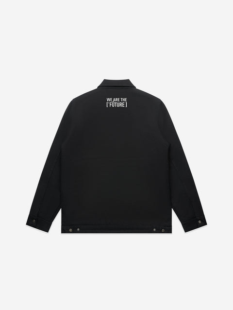 A classic black canvas jacket showcasing the 'LIL HU' logo on the chest. Perfect for everyday wear, with functional pockets and a clean, structured design.