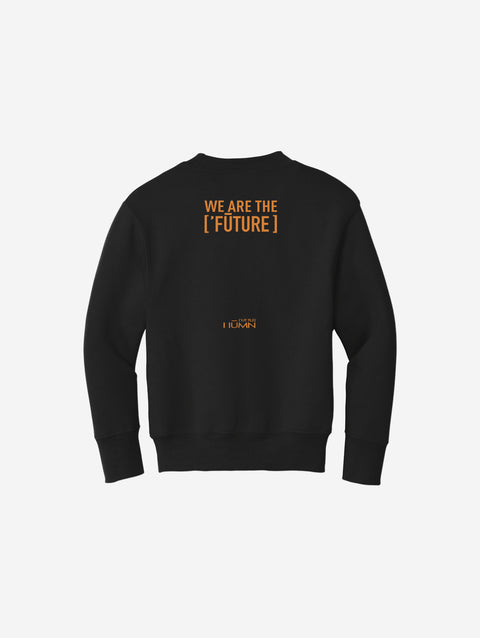 Timeless black youth fleece sweatshirt with the ['RŌ] bear emblem, delivering bold style and cozy warmth for all occasions.