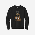 Timeless black youth fleece sweatshirt with the ['RŌ] bear emblem, delivering bold style and cozy warmth for all occasions.