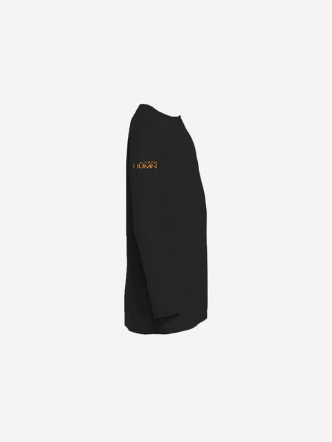['RŌ] Youth long sleeve performance tee in jet black, highlighted by the bold astronaut bear graphic. A versatile and stylish option for every adventure.