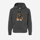 ['RŌ] Youth pigment-dyed hoodie in charcoal black, showcasing the signature astronaut bear artwork. A versatile and cozy favorite for young trendsetters.