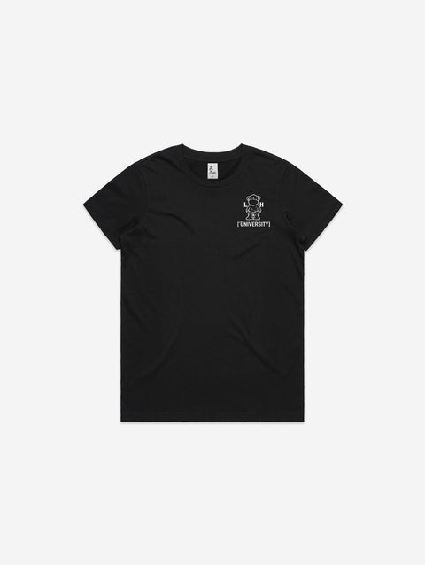 A sleek black t-shirt with the 'Lil Hū' logo on the chest, offering a modern and versatile option for any wardrobe.