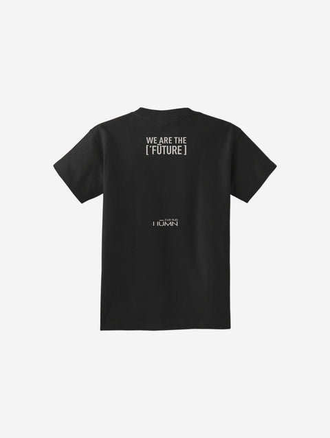 A bold black youth essential tee showcasing the ['LIT·TLE] HŪMN bear graphic, versatile for any outfit.
