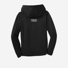 ['LIT·TLE] HŪMN fleece hooded pullover in classic black, with a bold yet subtle logo on the chest. A versatile and timeless wardrobe staple.