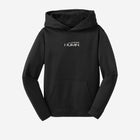 ['LIT·TLE] HŪMN fleece hooded pullover in classic black, with a bold yet subtle logo on the chest. A versatile and timeless wardrobe staple.