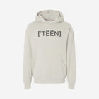 A bone-colored off-white hoodie with the bold text "[‘TĒĒN]" in black, minimalist design, featuring a pullover style.