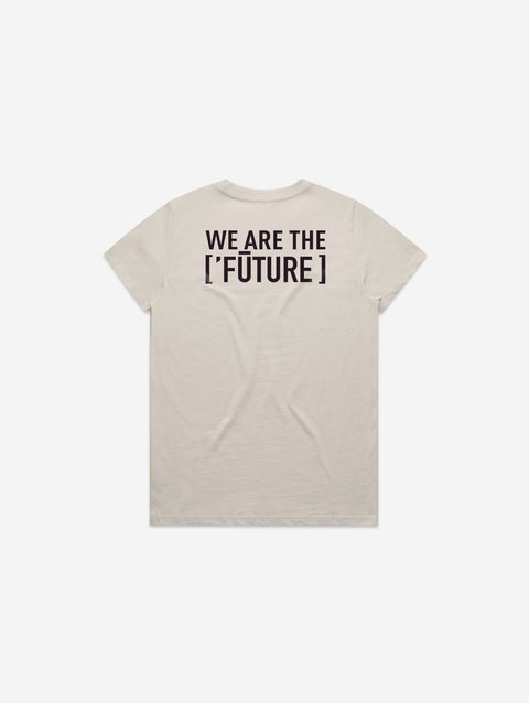 A bone-colored t-shirt featuring the 'Lil Hū' logo on the chest, offering a neutral and timeless option for a subtle yet stylish look.