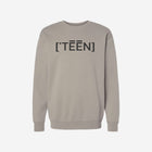 A cement crewneck sweatshirt featuring the sleek ['TEEN] branding in black. Effortlessly blends earthy tones with a modern design.