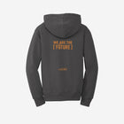 A deep charcoal gray fleece pullover sweatshirt featuring the ['RO] bear graphic, blending edgy style with cozy comfort.
