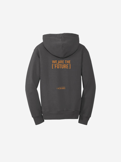 A deep charcoal gray fleece pullover sweatshirt featuring the ['RO] bear graphic, blending edgy style with cozy comfort.