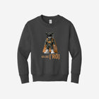 Charcoal gray youth fleece sweatshirt with the signature ['RŌ] bear graphic, combining a sleek, neutral tone with ultra-soft warmth.