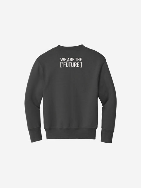Youth fleece sweatshirt in a dark charcoal shade, featuring the playful LH mascot design in black. Cozy and stylish for any adventure.