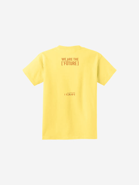 A sunny yellow youth t-shirt featuring the ['ro] bear artwork and "Go Like ['RO]" message, adding brightness and charm to any outfit.