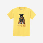 A sunny yellow youth t-shirt featuring the ['ro] bear artwork and "Go Like ['RO]" message, adding brightness and charm to any outfit.