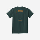 A deep green youth t-shirt adorned with the ['ro] bear and "Go Like ['RO]" logo, balancing style and adventure.
