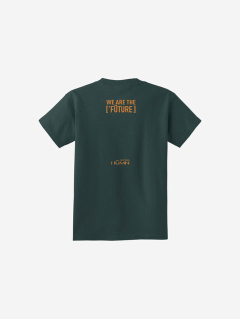 A deep green youth t-shirt adorned with the ['ro] bear and "Go Like ['RO]" logo, balancing style and adventure.