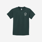 A rich dark green youth essential tee featuring the ['LIT·TLE] HŪMN bear, perfect for nature-inspired styles.