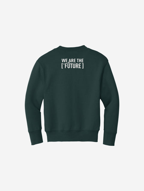 Youth fleece sweatshirt in a deep green tone, showcasing the bold LH mascot design in black. Comfortable and perfect for everyday wear.