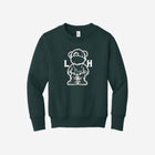 Youth fleece sweatshirt in a deep green tone, showcasing the bold LH mascot design in black. Comfortable and perfect for everyday wear.