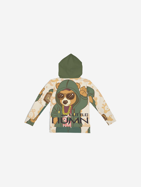 Little Humn Future Bear Green Cool Kids Hoodie