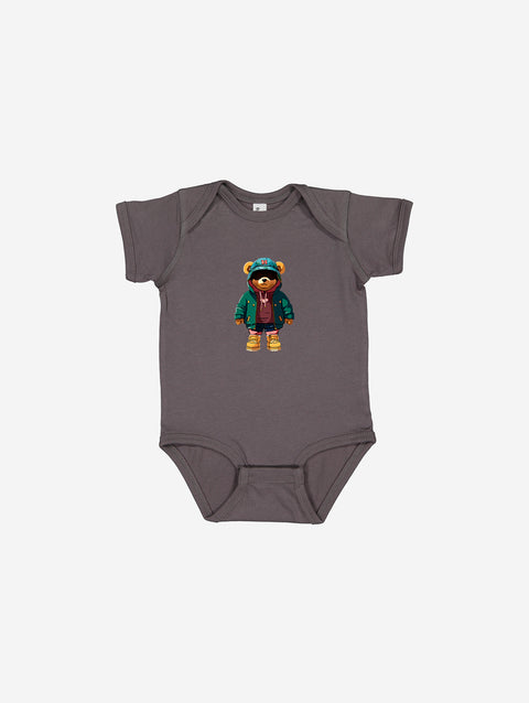 Little Humn GRA Gray Lil Hu Bear Baby Onesie