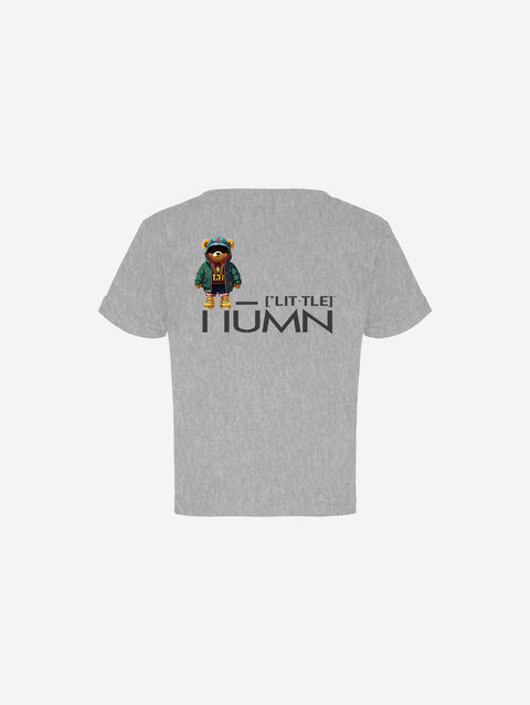 Gray infant fine jersey tee with text reading "No, my first name ain't ['BABY']" printed on the front. Soft and comfortable for babies.