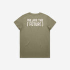 An olive-green t-shirt featuring the 'Lil Hū' logo on the chest, ideal for earthy tones and natural vibes.