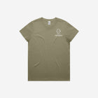 An olive-green t-shirt featuring the 'Lil Hū' logo on the chest, ideal for earthy tones and natural vibes.