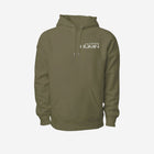 A vibrant olive-green premium heavyweight hoodie with the 'LITTLE HU' logo embroidered on the chest. Offers warmth and a cozy fit, perfect for layering.